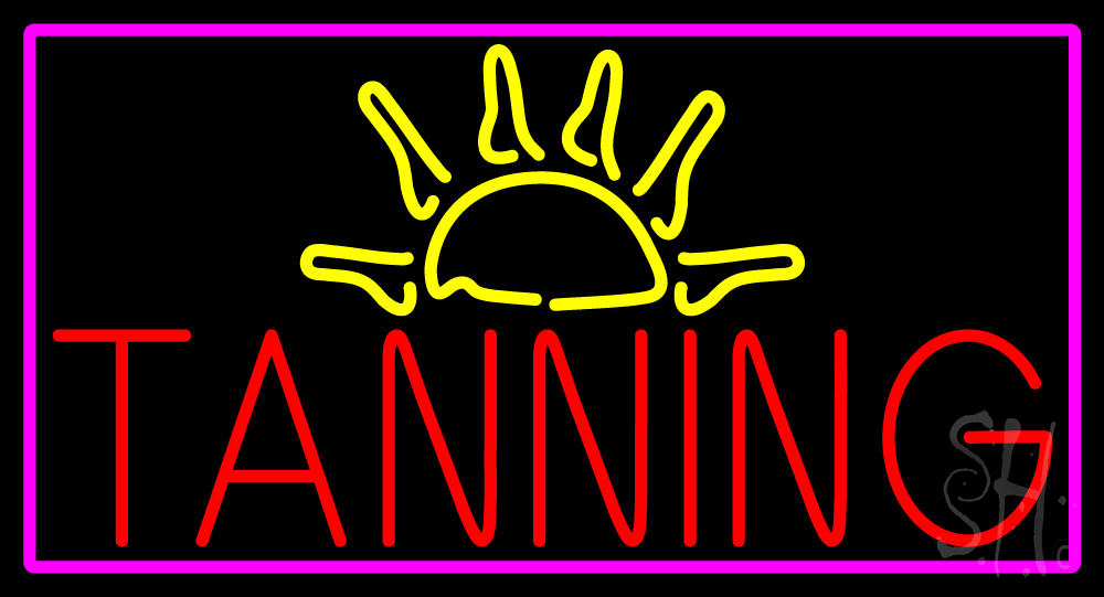 N105-16181-clear Tanning with Sun Rays Clear Backing Neon Sign - Yellow, Red & Pink - 20 in. Tall x 37 in. Wide