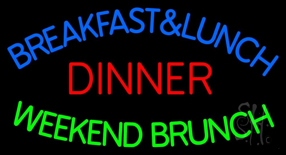 Breakfast & Lunch Dinner Weekend Brunch Clear Backing Neon Sign - Blue, Red & Green - 20 in. Tall x 37 in. Wide