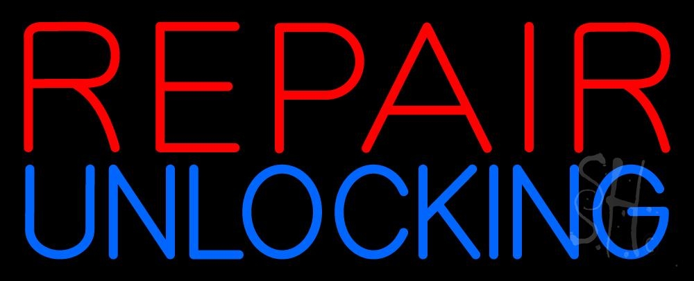 N105-6088-clear Red Repair Blue Unlocking Block Clear Backing Neon Sign - Red & Blue - 13 in. Tall x 32 in. Wide