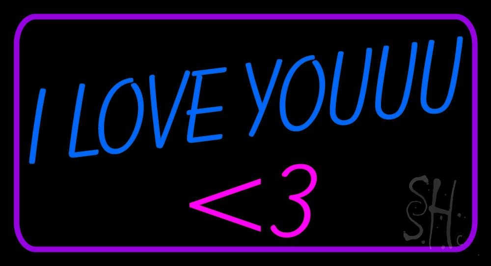 N105-1766-clear Blue I Love You Clear Backing Neon Sign - Purple, Blue & Pink - 20 in. Tall x 37 in. Wide