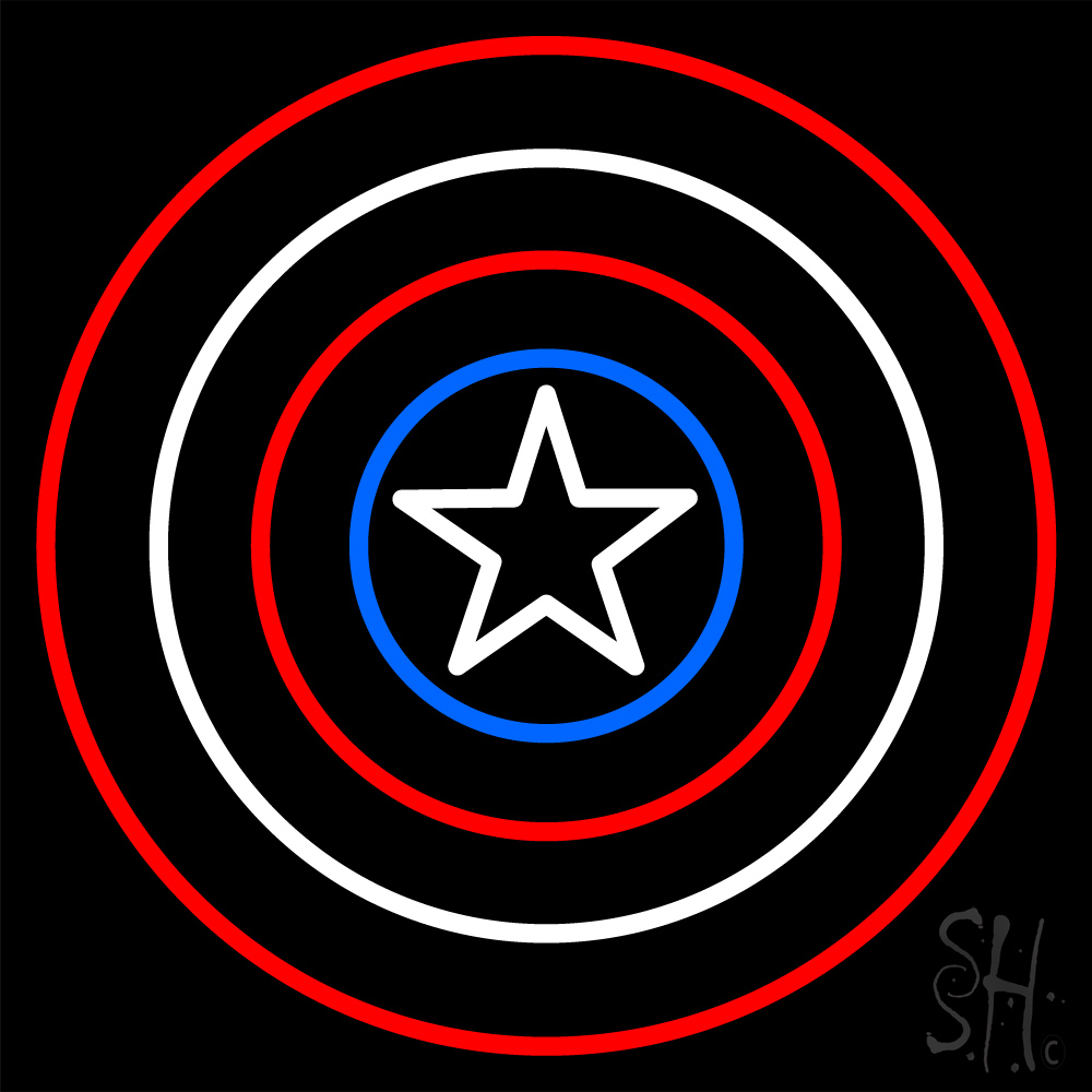 N105-17778-clear Captain America Shield Clear Backing Neon Sign - Blue, White & Red - 24 in. Tall x 24 in. Wide