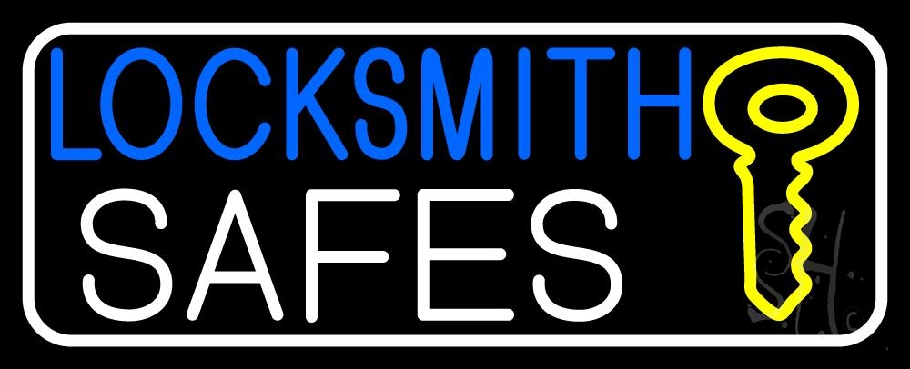 N105-2782-clear Locksmith Safes Key Logo 3 Clear Backing Neon Sign - White, Blue & Yellow - 13 in. Tall x 32 in. Wide