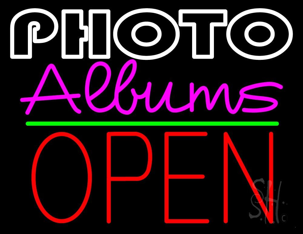 N105-8029-clear Photo Albums with Open 1 Clear Backing Neon Sign - White, Pink, Green & Red - 24 in. Tall x 31 in. Wide
