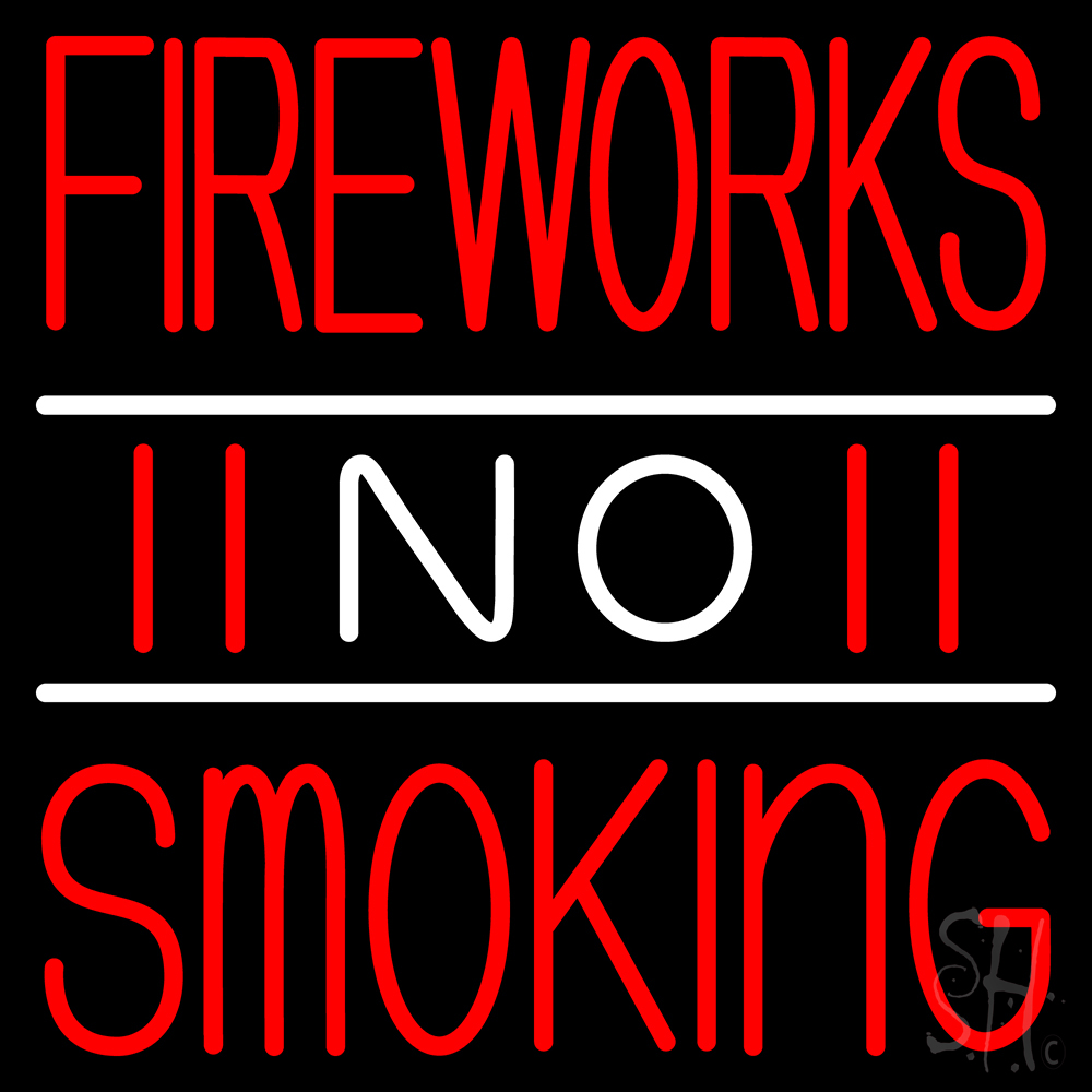 N105-14326-clear Double Stroke Fire Works No Smoking 3 Clear Backing Neon Sign - White & Red - 24 in. Tall x 24 in. Wide