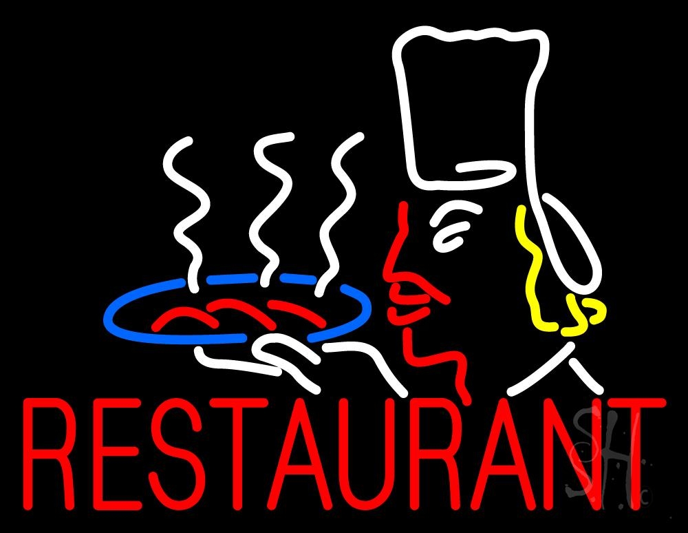 N105-1974-clear Restaurant Chef Logo Clear Backing Neon Sign - White, Red, Yellow & Blue - 24 in. Tall x 31 in. Wide