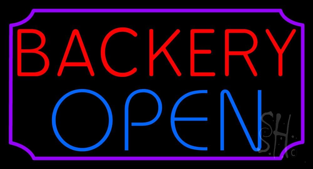 N105-0985-clear Red Bakery Blue Open Clear Backing Neon Sign - Red, Blue & Purple - 20 in. Tall x 37 in. Wide