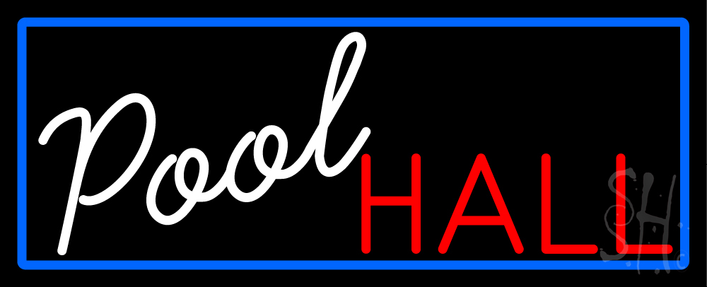 N105-15906-clear Pool Hall with Blue Border Clear Backing Neon Sign - Blue, White & Red - 13 in. Tall x 32 in. Wide