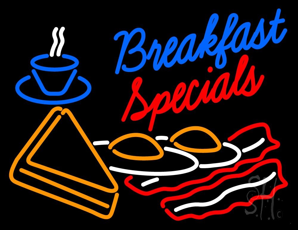 N105-1942-clear Breakfast Special Clear Backing Neon Sign - Blue, Red, White & Orange - 24 in. Tall x 31 in. Wide