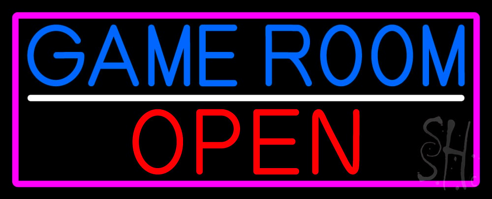Game Room Open with Pink Border Clear Backing Neon Sign - Pink, Red, Blue & White - 13 in. Tall x 32 in. Wide