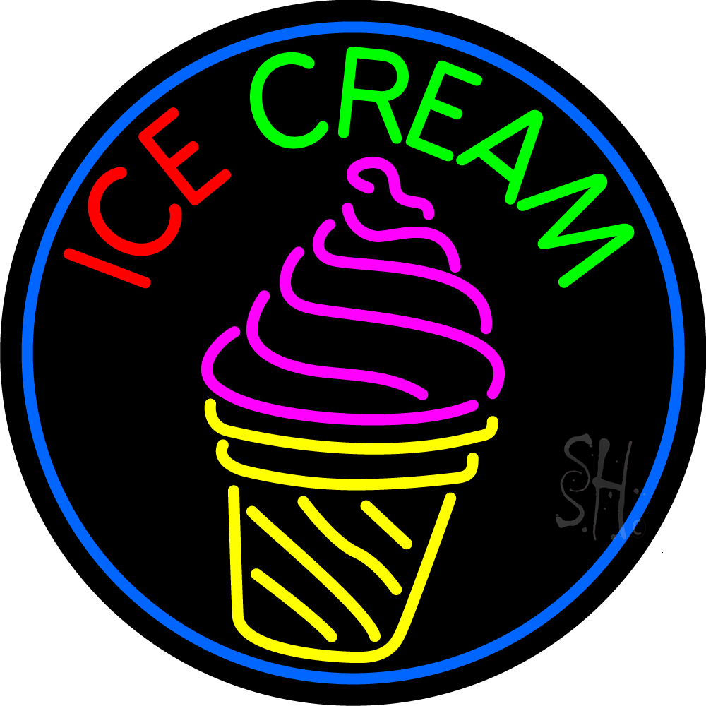 N105-13555-clear Ice Cream Cone Image Clear Backing Neon Sign - Multi Color - 26 in. Tall x 26 in. Wide
