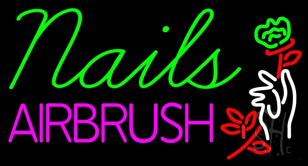N105-2920-clear Nails Airbrush with Flower Clear Backing Neon Sign - Green, Red, White & Pink - 20 in. Tall x 37 in. Wide
