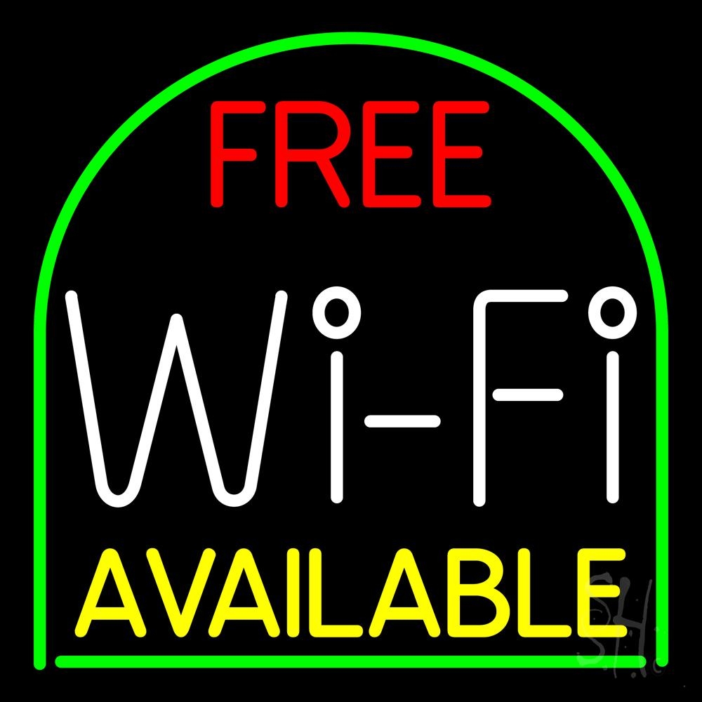 N105-5324-clear Free Wifi Available Block 1 Clear Backing Neon Sign - Red, White, Yellow & Green - 24 in. Tall x 24 in. Wide