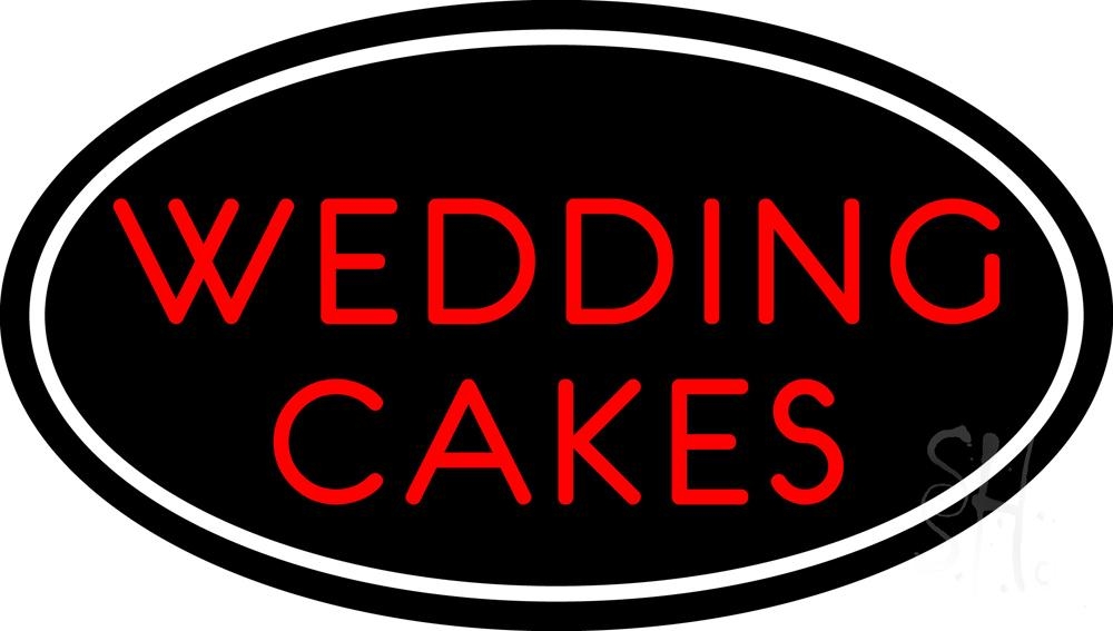 N105-5374-clear Oval Wedding Cakes Clear Backing Neon Sign - Red & White - 17 in. Tall x 30 in. Wide