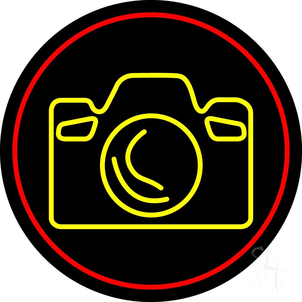 N105-5459-clear Purple Camera with Border 1 Clear Backing Neon Sign - Red & Yellow - 26 in. Tall x 26 in. Wide