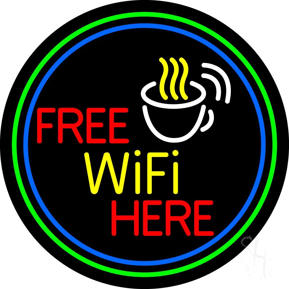 N105-5483-clear Red Free Wifi Available Here 1 Clear Backing Neon Sign - Multi Color - 26 in. Tall x 26 in. Wide