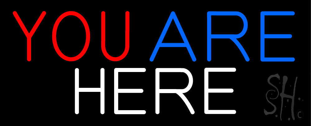 N105-16415-clear You Are Here Check In Clear Backing Neon Sign - Red, Blue & White - 13 in. Tall x 32 in. Wide