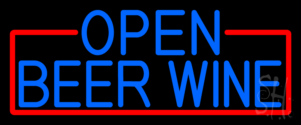 N105-16432-clear Blue Open Beer Wine with Red Border Clear Backing Neon Sign - Red & Blue - 10 in. Tall x 24 in. Wide