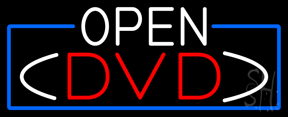 N105-16646-clear Open Dvd with Blue Border Clear Backing Neon Sign - White, Red & Blue - 13 in. Tall x 32 in. Wide