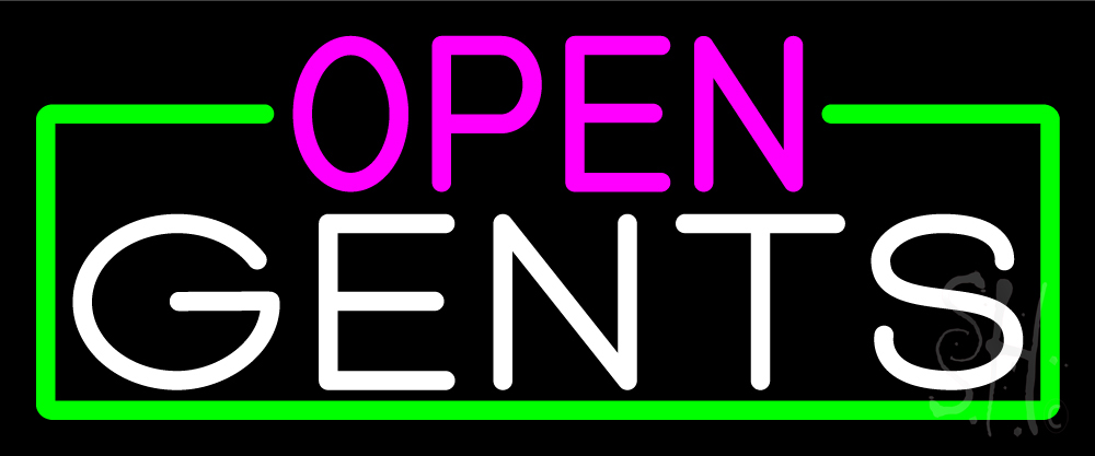 N105-16662-clear Open Gents with Green Border Clear Backing Neon Sign - Pink, White & Green - 10 in. Tall x 24 in. Wide