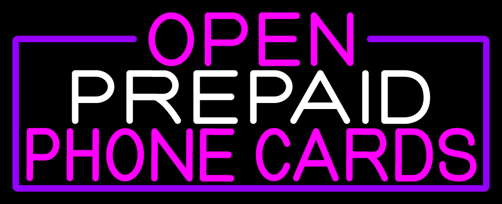 N105-16751-clear Open Prepaid Phone Cards with Purple Border Clear Backing Neon Sign - Purple, Pink & White - 13 in. Tall x 32 in. Wide
