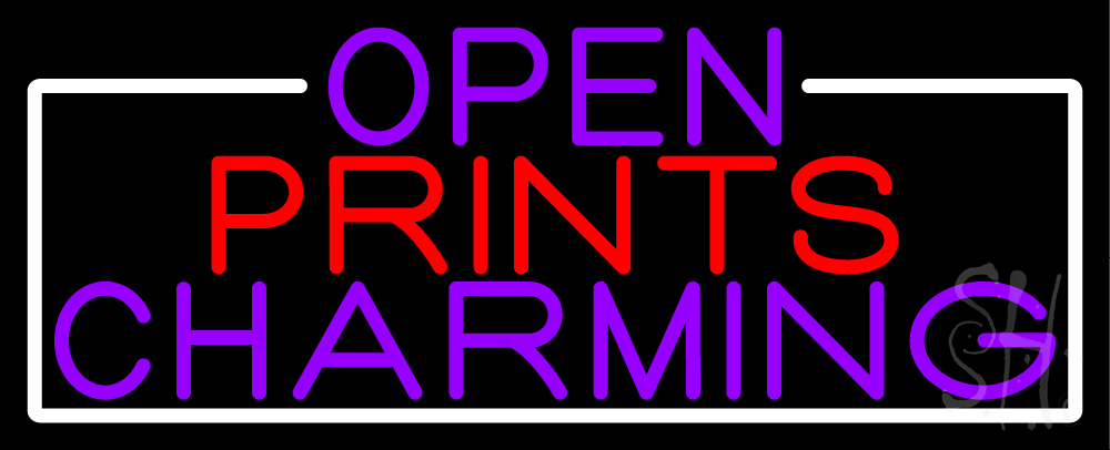 N105-16754-clear Open Prints Charming with White Border Clear Backing Neon Sign - Purple, Red & White - 13 in. Tall x 32 in. Wide
