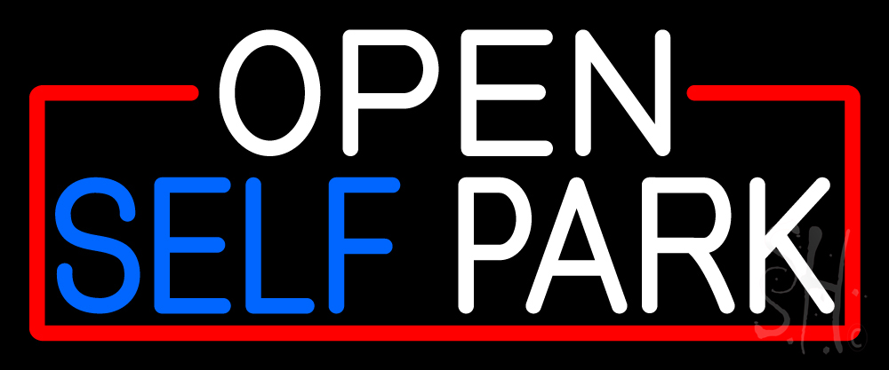 N105-16767-clear Open Self Park with Red Border Clear Backing Neon Sign - White, Blue & Red - 10 in. Tall x 24 in. Wide