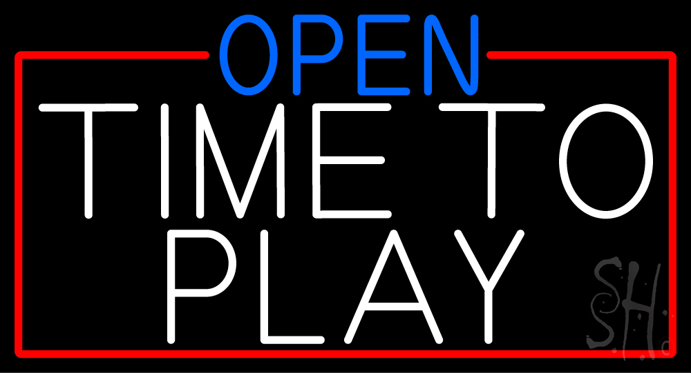 N105-16785-clear Open Time To Play with Red Border Clear Backing Neon Sign - Red, White & Blue - 20 in. Tall x 37 in. Wide