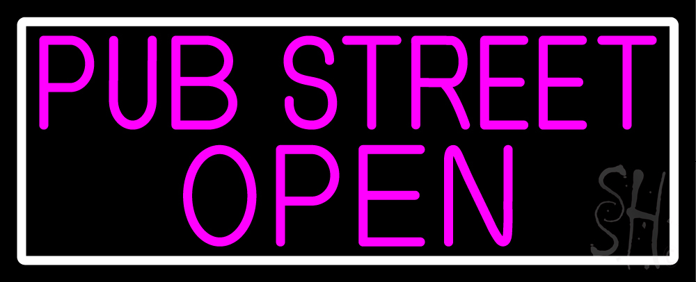 N105-16841-clear Pink Pub Street Open with White Border Clear Backing Neon Sign - Pink & White - 13 in. Tall x 32 in. Wide