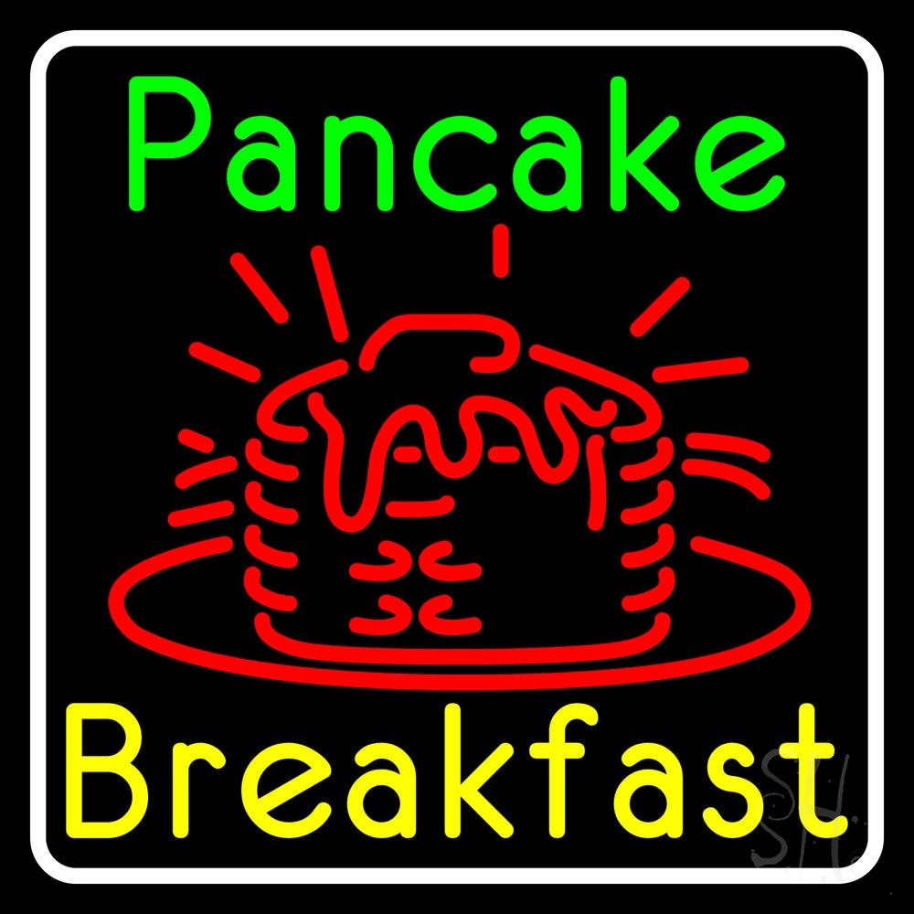 N105-4708-clear Square Pancake Breakfast Clear Backing Neon Sign - Red, Yellow, Green & White - 24 in. Tall x 24 in. Wide