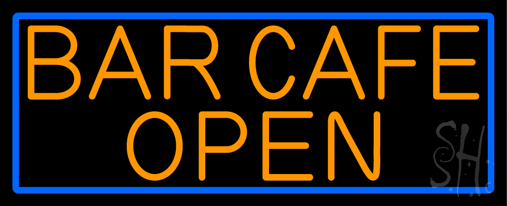 N105-16800-clear Orange Bar Cafe Open with Blue Border Clear Backing Neon Sign - Blue & Orange - 13 in. Tall x 32 in. Wide