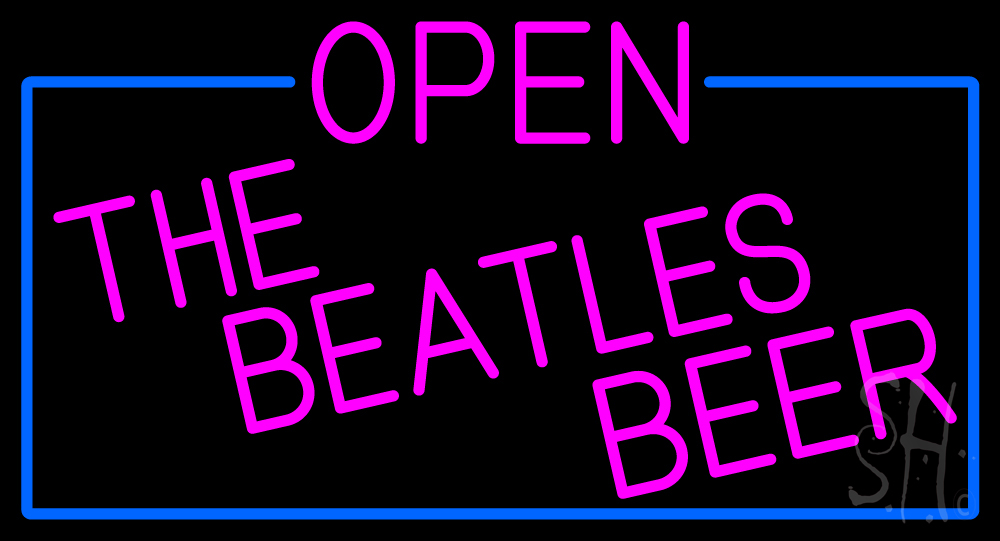 N105-16837-clear Pink Open The Beatles Beer with Blue Border Clear Backing Neon Sign - Pink & Blue - 20 in. Tall x 37 in. Wide