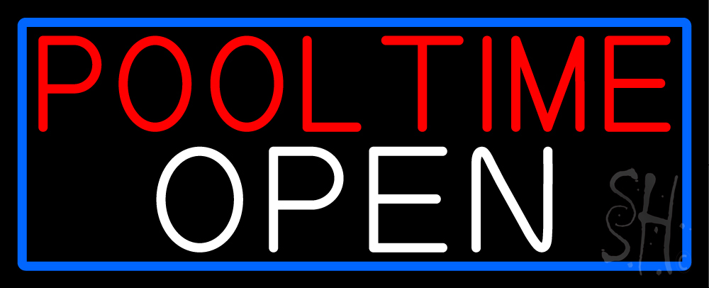 Pool Time Open with Blue Border Clear Backing Neon Sign - Red, White & Blue - 13 in. Tall x 32 in. Wide