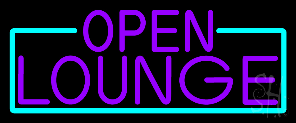 N105-16863-clear Purple Open Lounge with Turquoise Border Clear Backing Neon Sign - Turquoise & Purple - 10 in. Tall x 24 in. Wide