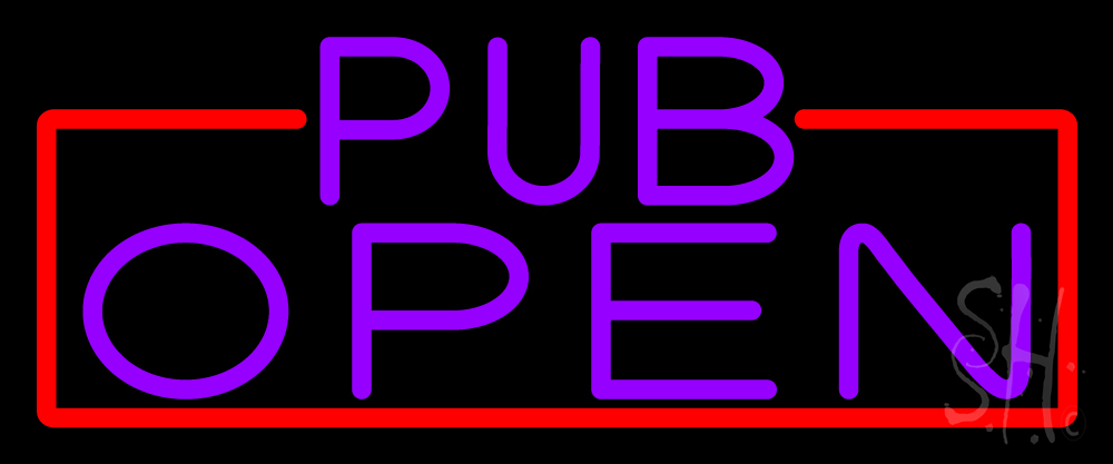 N105-16869-clear Purple Pub Open with Red Border Clear Backing Neon Sign - Purple & Red - 10 in. Tall x 24 in. Wide