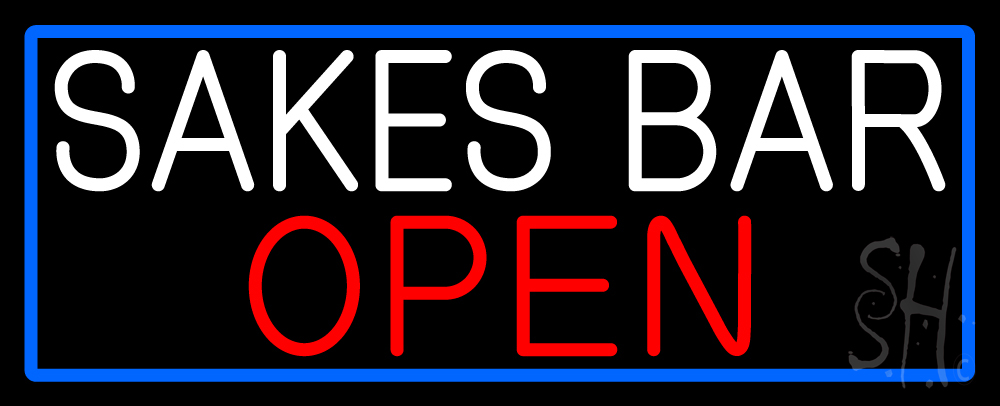 N105-16927-clear Sakes Bar Open with Blue Border Clear Backing Neon Sign - White, Red & Blue - 13 in. Tall x 32 in. Wide