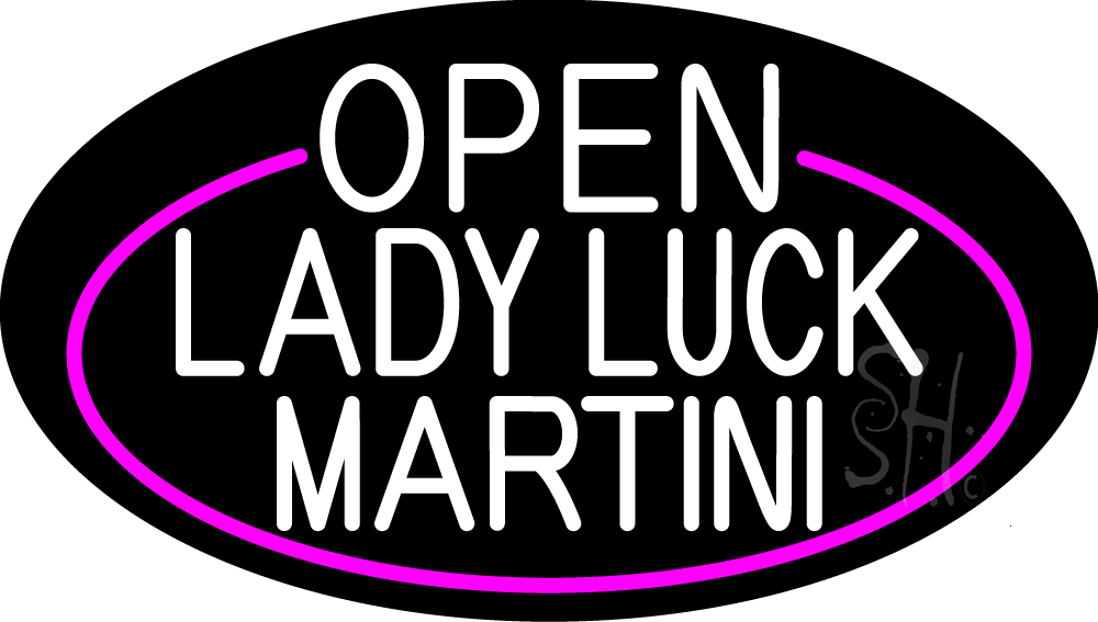 N105-17022-clear White Open Lady Luck Martini Oval with Pink Border Clear Backing Neon Sign - Pink & White - 17 in. Tall x 30 in. Wide