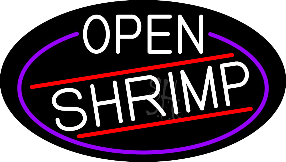 N105-17067-clear White Open Shrimp Oval with Blue Border Clear Backing Neon Sign - White, Red & Purple - 17 in. Tall x 30 in. Wide