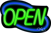 N100-06347-clear Deco Style Green Open with Blue Border Clear Backing Neon Sign - Green & Blue - 14 in. Tall x 22 in. Wide