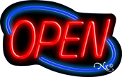 N100-06362-clear Deco Style Red Open with Blue Border Clear Backing Neon Sign - Red & Blue - 14 in. Tall x 22 in. Wide