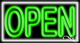 N100-06373-clear Double Stroke Green Open with White Border Clear Backing Neon Sign - Green & White - 20 in. Tall x 37 in. Wide