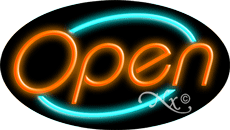 N100-06409-clear Orange Open with Aqua Border Oval Animated Clear Backing Neon Sign - Orange & Turquoise - 17 in. Tall x 30 in. Wide