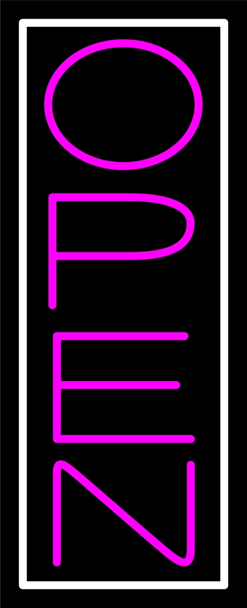 N100-06421-clear Pink Open with White Border Vertical Clear Backing Neon Sign - Pink & White - 32 in. Tall x 13 in. Wide