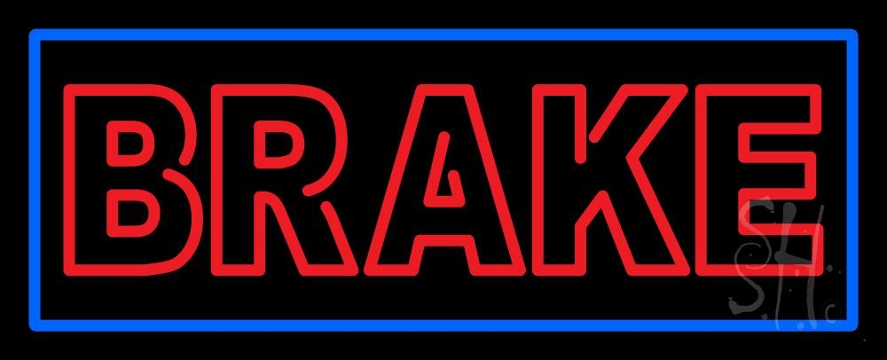 N105-6546-clear Double Stroke Brake with Border Clear Backing Neon Sign - Red & Blue - 13 in. Tall x 32 in. Wide