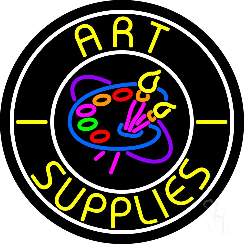 N105-6617-clear Art Supplies with White Circle Clear Backing Neon Sign - Multi Color - 26 in. Tall x 26 in. Wide