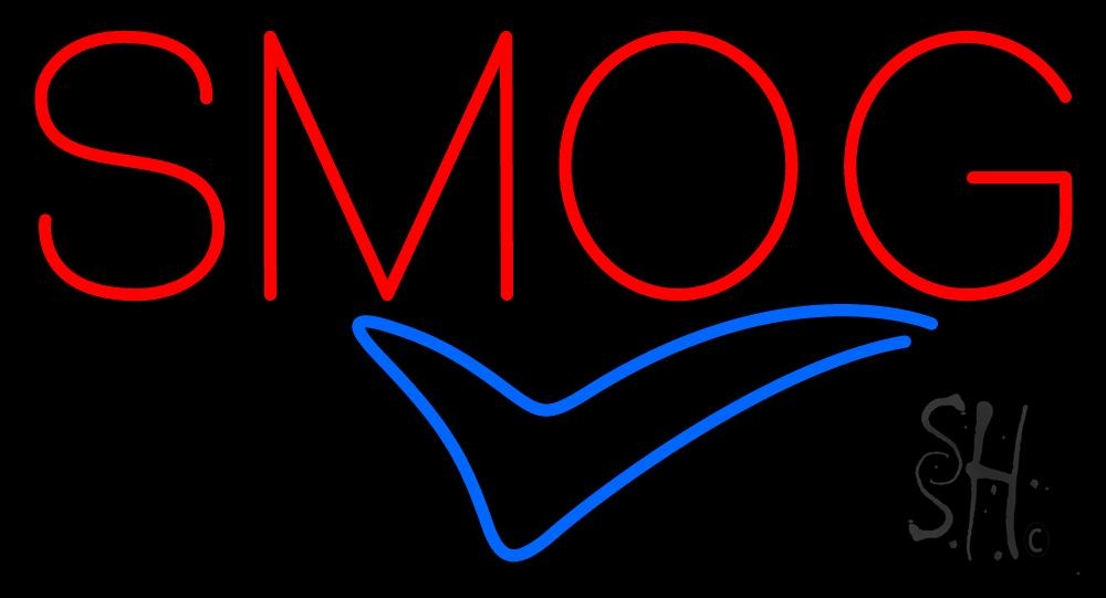 N105-6693-clear Red Smog Blue Check Logo Clear Backing Neon Sign - Red & Blue - 20 in. Tall x 37 in. Wide