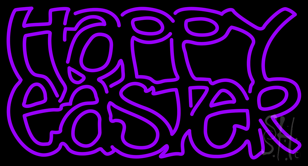 Happy Easter 2 Clear Backing Neon Sign - Purple - 20 in. Tall x 37 in. Wide