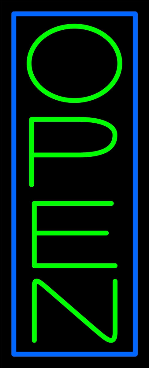 N100-06337-clear Blue Border with Green Vertical Open Clear Backing Neon Sign - Blue & Green - 24 in. Tall x 10 in. Wide