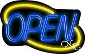 N100-06345-clear Deco Style Blue Open with Yellow Border Clear Backing Neon Sign - Blue & Yellow - 14 in. Tall x 22 in. Wide