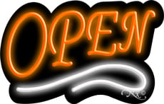 N100-06354-clear Deco Style Orange Open with White Line Clear Backing Neon Sign - Orange & White - 14 in. Tall x 22 in. Wide