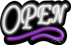 N100-06368-clear Deco Style White Open with Purple Line Clear Backing Neon Sign - White & Purple - 14 in. Tall x 22 in. Wide